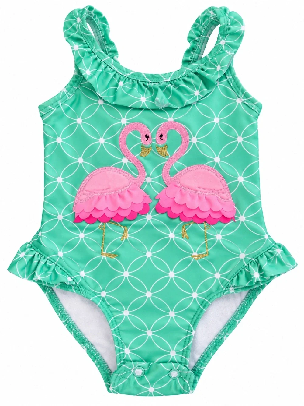 crown & ivy Green One-Piece Swimsuit with Pink Flamingos